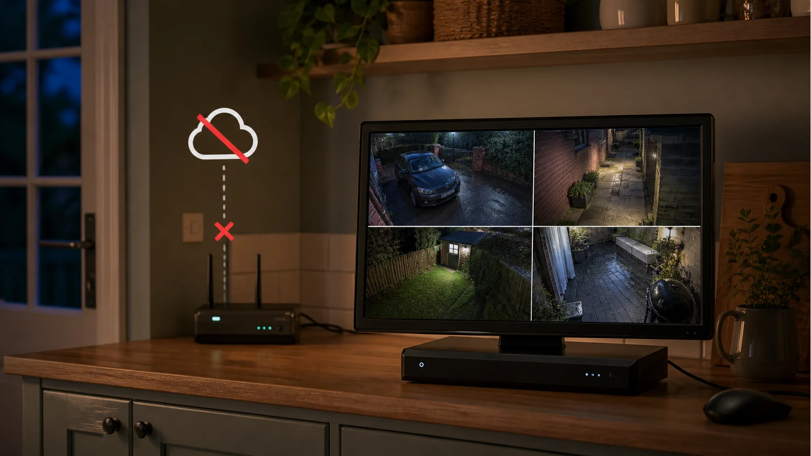 Local CCTV monitor continuing to show cameras while the home internet connection is down